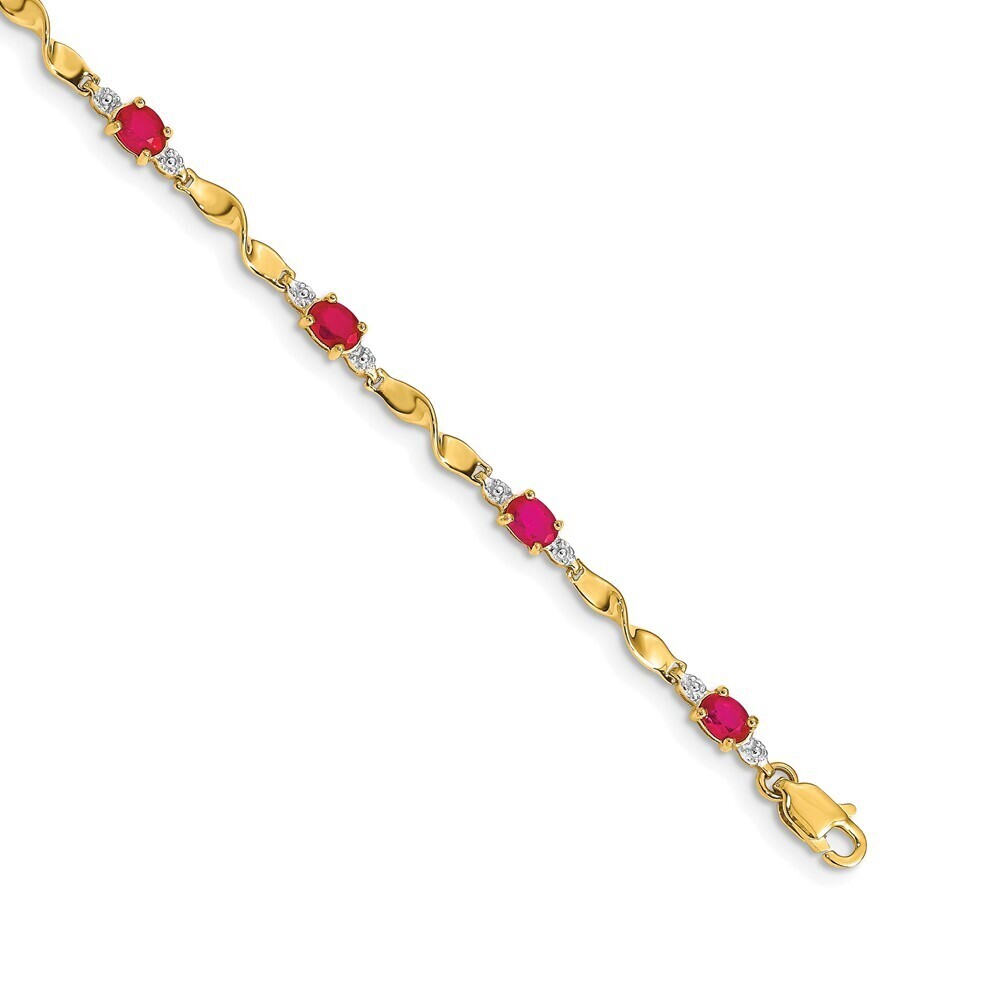 14k Yellow Gold Diamond And Oval Ruby Bracelet
